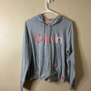 Calvin Klein Gray Hoodie with Pink Logo